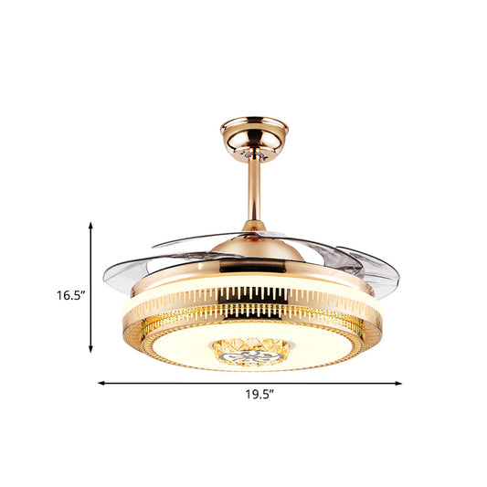 Gold Rings Semi Flush Mount Light Post-Modern Metal Parlor 19.5" Wide LED Fan Lighting with 4 Clear Blades Clearhalo 'Ceiling Fans with Lights' 'Ceiling Fans' Lighting' 923858