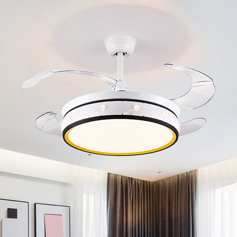4 Blades Laser-Cut Round Metal Fan Light Simple Living Room 19" Wide LED Semi Flush Mount Lighting in White White Clearhalo 'Ceiling Fans with Lights' 'Ceiling Fans' Lighting' 923859