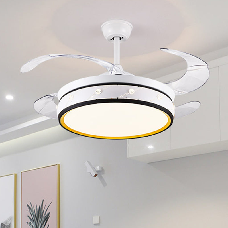 4 Blades Laser-Cut Round Metal Fan Light Simple Living Room 19" Wide LED Semi Flush Mount Lighting in White Clearhalo 'Ceiling Fans with Lights' 'Ceiling Fans' Lighting' 923860