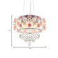 Chrome Drum Cage Pendant Chandelier Modern Metal 6 Bulbs Dining Table Suspension Lamp with Pink Rose and Crystal Drape Clearhalo 'Ceiling Lights' 'Chandeliers' 'Modern Chandeliers' 'Modern' Lighting' 923890