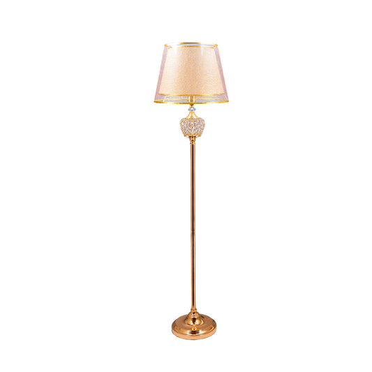1-Light Standing Floor Light Vintage Chamber Reading Floor Lamp with Double Cone Fabric Shade in Gold Clearhalo 'Floor Lamps' 'Lamps' Lighting' 923984