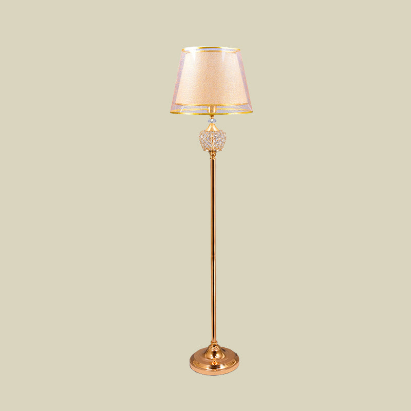 1-Light Standing Floor Light Vintage Chamber Reading Floor Lamp with Double Cone Fabric Shade in Gold Clearhalo 'Floor Lamps' 'Lamps' Lighting' 923985