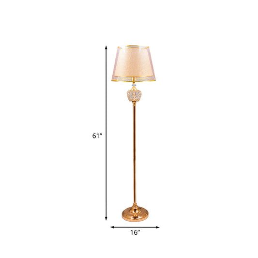 1-Light Standing Floor Light Vintage Chamber Reading Floor Lamp with Double Cone Fabric Shade in Gold Clearhalo 'Floor Lamps' 'Lamps' Lighting' 923986