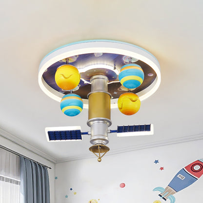 Satellite Flush Mount Fixture Cartoon Acrylic LED Kid-Bedroom Flush Ceiling Lamp in Yellow and Blue Yellow-Blue Clearhalo 'Ceiling Lights' 'Close To Ceiling Lights' 'Close to ceiling' 'Flush mount' Lighting' 923987