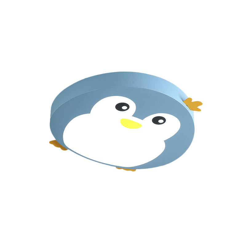 Cartoon Penguin Shape Flush Lamp Fixture Metallic LED Bedroom Ceiling Mounted Light in Blue/Pink Clearhalo 'Ceiling Lights' 'Close To Ceiling Lights' 'Close to ceiling' 'Flush mount' Lighting' 924005