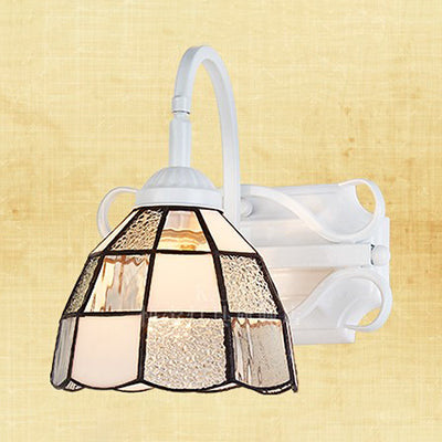 White Domed Wall Light Vintage Mosaic Glass 1 Light Wall Mount Fixture for Stairway Clearhalo 'Industrial' 'Middle century wall lights' 'Tiffany wall lights' 'Tiffany' 'Wall Lamps & Sconces' 'Wall Lights' Lighting' 92402
