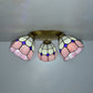 Tiffany Dome Ceiling Fixture Stained Glass 3 Lights Flush Mount Ceiling Light in Pink/Yellow/Orange/Sky Blue/Dark Blue for Dining Room Pink Clearhalo 'Ceiling Lights' 'Chandeliers' 'Close To Ceiling Lights' 'Close to ceiling' 'Glass shade' 'Glass' 'Semi-flushmount' 'Tiffany close to ceiling' 'Tiffany' Lighting' 92596