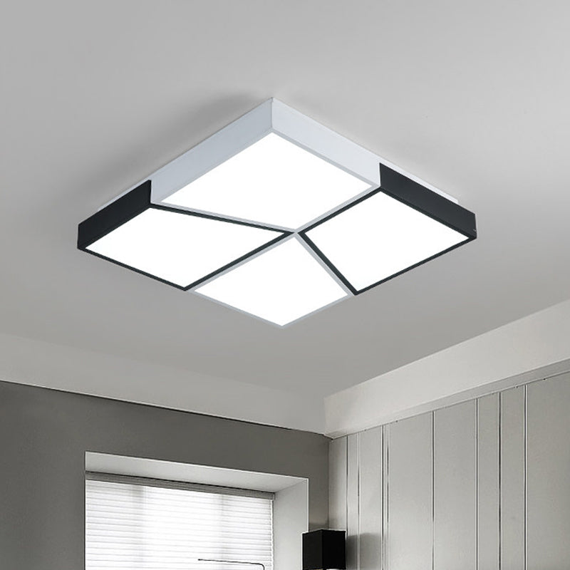 19.5"/35.5"/47" Modern Square Ceiling Light Fixture Acrylic Shade LED Black and White Flush Ceiling Light for Living Room in Warm/White Black-White 19.5" Clearhalo 'Ceiling Lights' 'Close To Ceiling Lights' 'Close to ceiling' 'Flush mount' Lighting' 926366