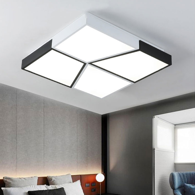 19.5"/35.5"/47" Modern Square Ceiling Light Fixture Acrylic Shade LED Black and White Flush Ceiling Light for Living Room in Warm/White Clearhalo 'Ceiling Lights' 'Close To Ceiling Lights' 'Close to ceiling' 'Flush mount' Lighting' 926367
