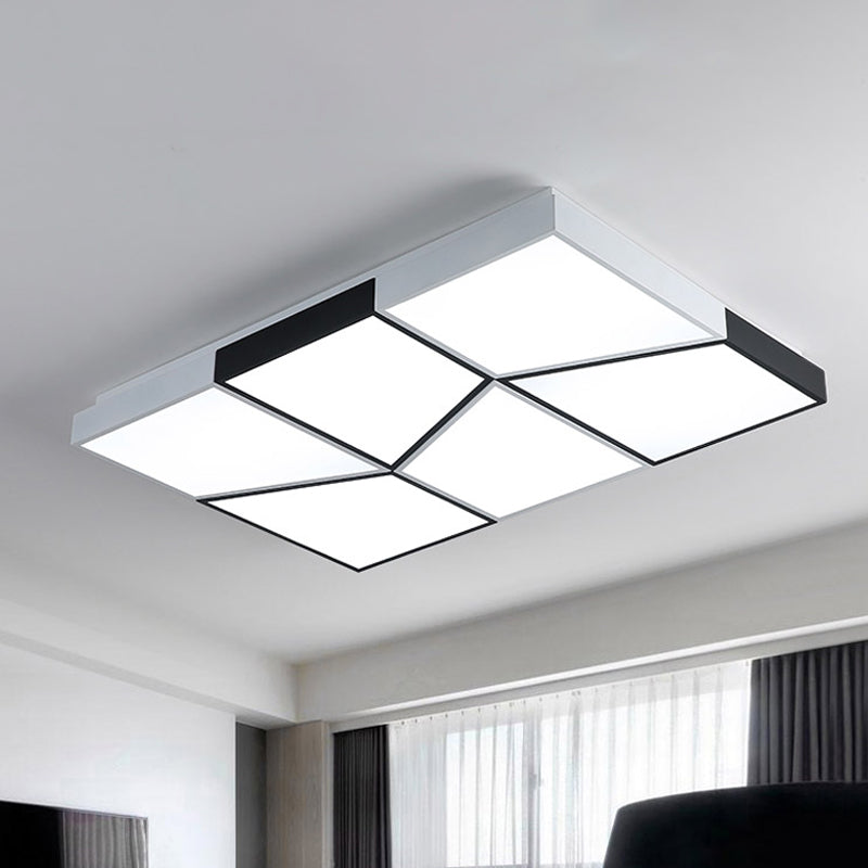 19.5"/35.5"/47" Modern Square Ceiling Light Fixture Acrylic Shade LED Black and White Flush Ceiling Light for Living Room in Warm/White Black-White Clearhalo 'Ceiling Lights' 'Close To Ceiling Lights' 'Close to ceiling' 'Flush mount' Lighting' 926371