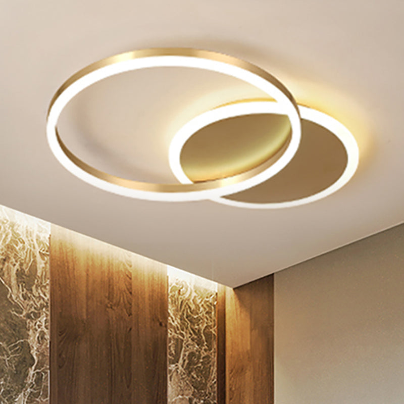 2 Tiers Ring Flush Mount Ceiling Fixture Simple Metal 2/3/5 Lights Gold Bedroom Ceiling Mount Light in Warm/White Clearhalo 'Ceiling Lights' 'Close To Ceiling Lights' 'Close to ceiling' 'Flush mount' Lighting' 926384