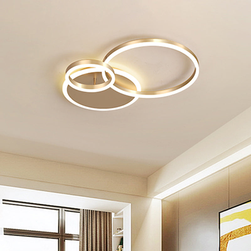 2 Tiers Ring Flush Mount Ceiling Fixture Simple Metal 2/3/5 Lights Gold Bedroom Ceiling Mount Light in Warm/White Clearhalo 'Ceiling Lights' 'Close To Ceiling Lights' 'Close to ceiling' 'Flush mount' Lighting' 926385