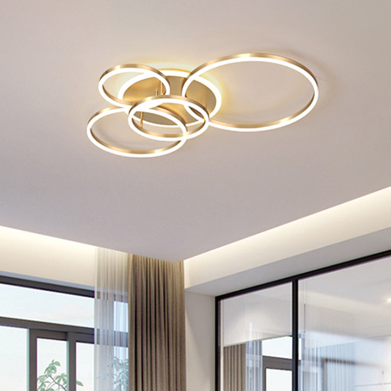 2 Tiers Ring Flush Mount Ceiling Fixture Simple Metal 2/3/5 Lights Gold Bedroom Ceiling Mount Light in Warm/White Clearhalo 'Ceiling Lights' 'Close To Ceiling Lights' 'Close to ceiling' 'Flush mount' Lighting' 926386