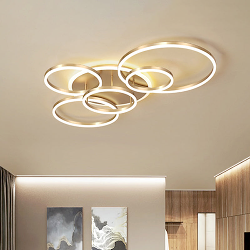 2 Tiers Ring Flush Mount Ceiling Fixture Simple Metal 2/3/5 Lights Gold Bedroom Ceiling Mount Light in Warm/White Clearhalo 'Ceiling Lights' 'Close To Ceiling Lights' 'Close to ceiling' 'Flush mount' Lighting' 926387