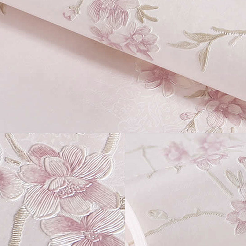 Romantic Flower and Branch Wallpaper Decorative Non-Pasted Wall Covering, 33-foot x 20.5-inch Purple-Pink Clearhalo 'Country wall decor' 'Rustic' 'Wallpaper' Wall Decor' 926590