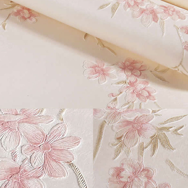Romantic Flower and Branch Wallpaper Decorative Non-Pasted Wall Covering, 33-foot x 20.5-inch Pink Clearhalo 'Country wall decor' 'Rustic' 'Wallpaper' Wall Decor' 926592