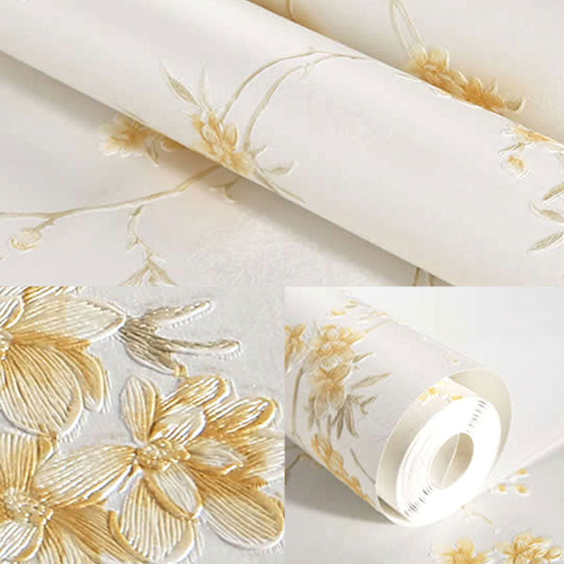 Romantic Flower and Branch Wallpaper Decorative Non-Pasted Wall Covering, 33-foot x 20.5-inch Yellow Clearhalo 'Country wall decor' 'Rustic' 'Wallpaper' Wall Decor' 926594