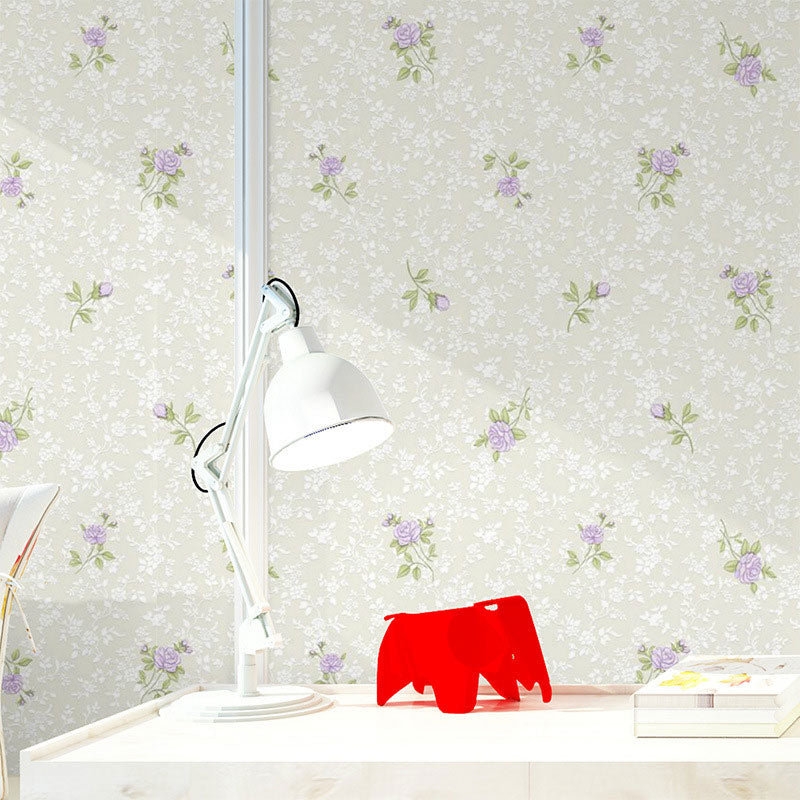 33' x 20.5" Wallpaper Fresh Minimalist Dense Flower Design Wall Decor, Non-Pasted White-Purple Clearhalo 'Country wall decor' 'Rustic' 'Wallpaper' Wall Decor' 926734