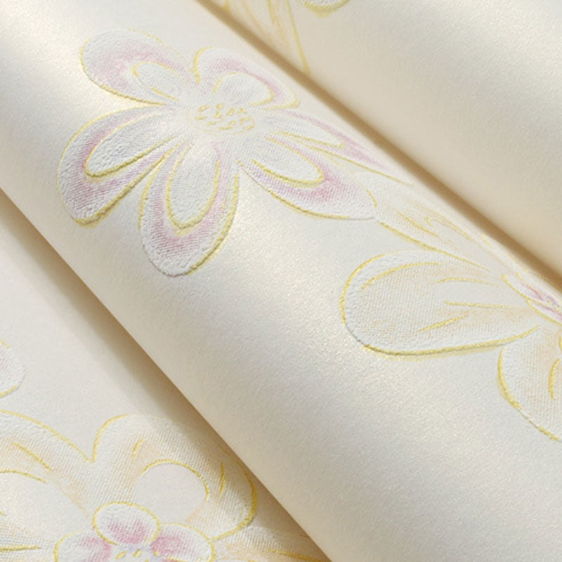 Decorative Non-Pasted Wallpaper Roll Blossoming Magnolia Non-Woven Wall Covering in Soft Color Clearhalo 'Country wall decor' 'Rustic' 'Wallpaper' Wall Decor' 926747