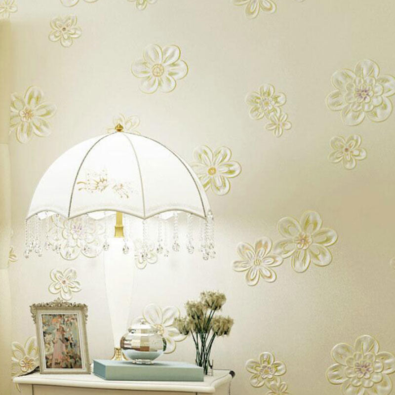 Decorative Non-Pasted Wallpaper Roll Blossoming Magnolia Non-Woven Wall Covering in Soft Color Light Yellow Clearhalo 'Country wall decor' 'Rustic' 'Wallpaper' Wall Decor' 926749