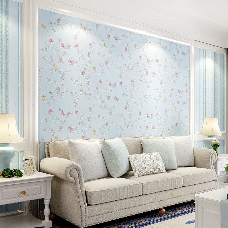 Countryside Wall Decor Dense Flower Pattern Non-Pasted Wallpaper, 20.5"W x 31'L Light Blue Clearhalo 'Country wall decor' 'Rustic' 'Wallpaper' Wall Decor' 926757