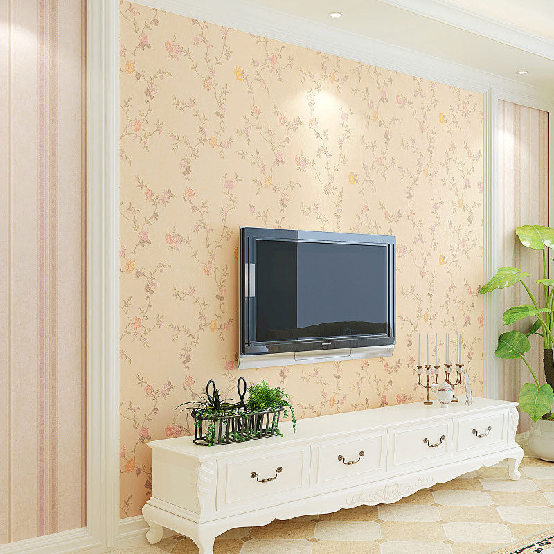 Countryside Wall Decor Dense Flower Pattern Non-Pasted Wallpaper, 20.5"W x 31'L Beige Clearhalo 'Country wall decor' 'Rustic' 'Wallpaper' Wall Decor' 926763