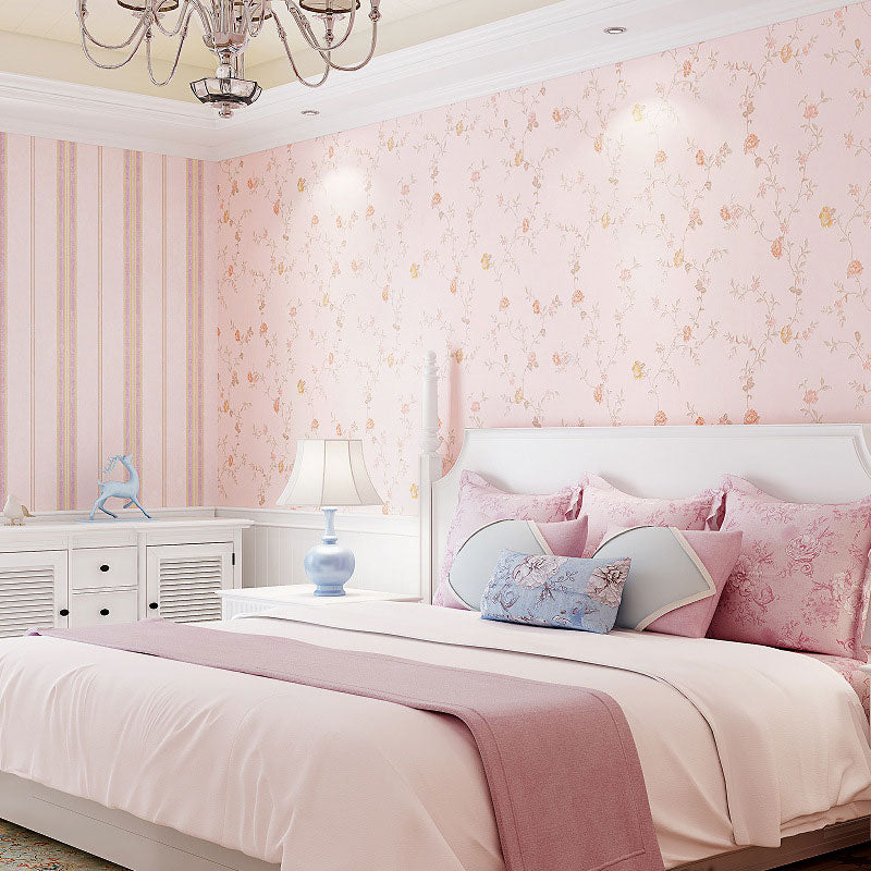 Countryside Wall Decor Dense Flower Pattern Non-Pasted Wallpaper, 20.5"W x 31'L Light Purple Clearhalo 'Country wall decor' 'Rustic' 'Wallpaper' Wall Decor' 926769