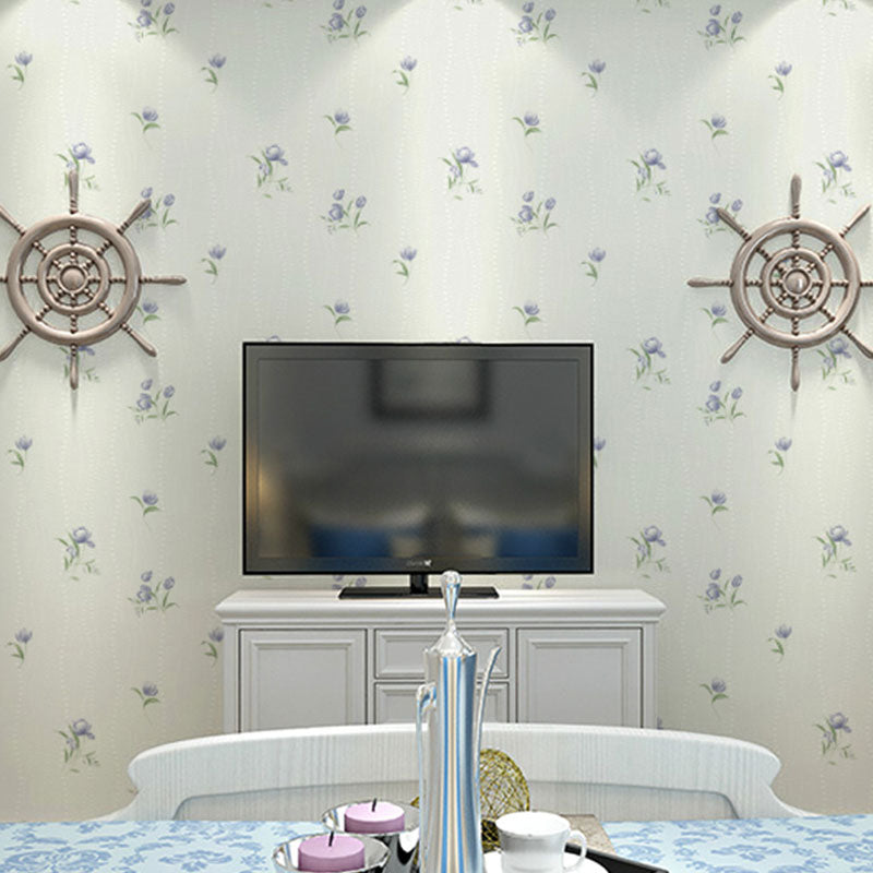 Neutral Color Countryside Wallpaper Roll with Rudder and Floral Design, Non-Pasted Clearhalo 'Country wall decor' 'Rustic' 'Wallpaper' Wall Decor' 926812