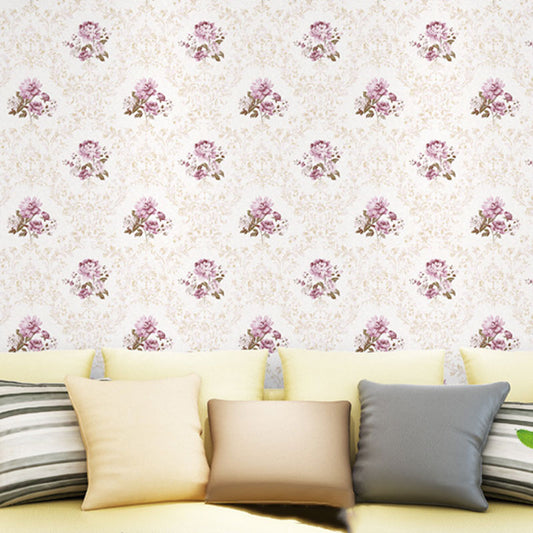 Non-Woven Wallpaper Roll Non-Pasted Blossoming Flower Wall Covering for Living Room White Clearhalo 'Country wall decor' 'Rustic' 'Wallpaper' Wall Decor' 926821