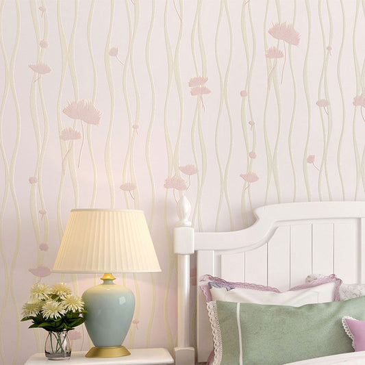 20.5"W x 31'L Decorative Wallpaper Children's Bedroom Stripe and Dandelion Wall Covering Light Pink Clearhalo 'Country wall decor' 'Rustic' 'Wallpaper' Wall Decor' 926824