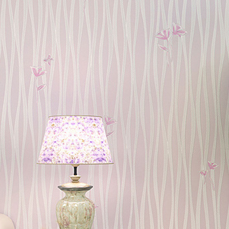 Natural Color Wallpaper Roll Flower and Stripe Non-Pasted Water-Resistant Wall Decor in Pink Light Purple Clearhalo 'Country wall decor' 'Rustic' 'Wallpaper' Wall Decor' 926829