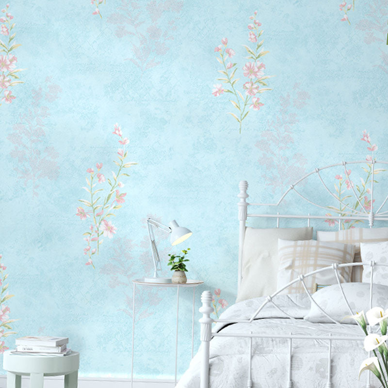 Light Color Wall Decor 31'L x 20.5"W Non-Woven Moisture-Resistant Dense Flower Design Wallpaper Sky Blue Clearhalo 'Country wall decor' 'Rustic' 'Wallpaper' Wall Decor' 926832