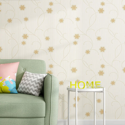 Dense Flower Pattern Wallpaper Roll Non-Pasted Wall Covering, 57.1 sq ft., Natural Color Light Yellow Clearhalo 'Country wall decor' 'Rustic' 'Wallpaper' Wall Decor' 926938