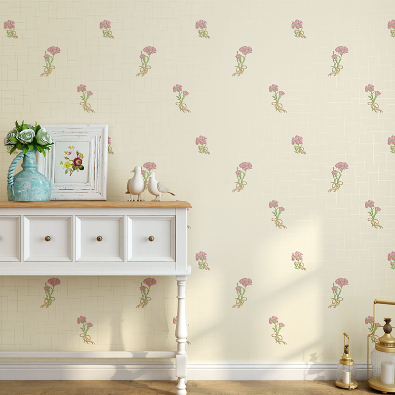 Coffee Shop and Bedroom Wallpaper with Pastel Color Tiny Flower Design, 31'L x 20.5"W, Non-Pasted Beige Clearhalo 'Country wall decor' 'Rustic' 'Wallpaper' Wall Decor' 926954