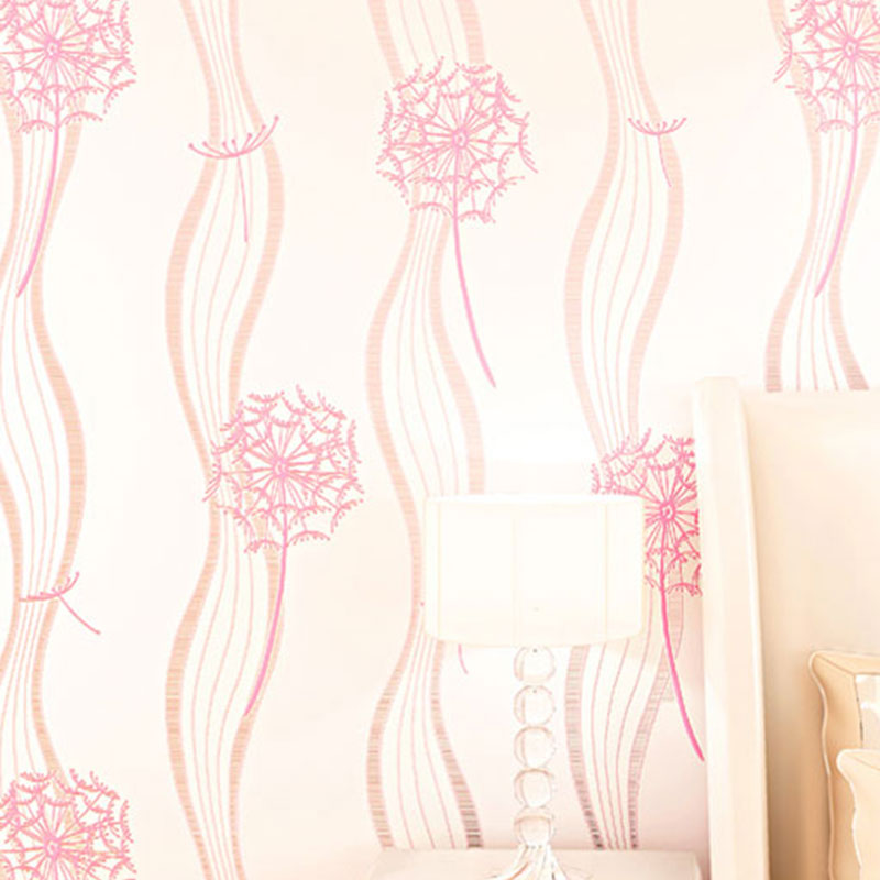 Non-Pasted Wallpaper Roll 31 ft. x 20.5 in Countryside Dandelion and Stem Wall Decor for Accent Wall Pink Clearhalo 'Country wall decor' 'Rustic' 'Wallpaper' Wall Decor' 926975
