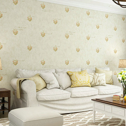 33' x 20.5" Wallpaper Roll Embossed Blossoms Wall Covering, Non-Pasted Beige Clearhalo 'Country wall decor' 'Rustic' 'Wallpaper' Wall Decor' 927038