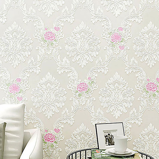 Wedding Room Wallpaper Roll with Pastel Color Garden Flower Pattern, 20.5"W x 31'L, Non-Pasted White Clearhalo 'Country wall decor' 'Rustic' 'Wallpaper' Wall Decor' 927208