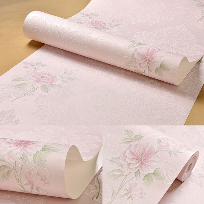 Wedding Room Wallpaper Roll with Pastel Color Garden Flower Pattern, 20.5"W x 31'L, Non-Pasted Light Pink Clearhalo 'Country wall decor' 'Rustic' 'Wallpaper' Wall Decor' 927214