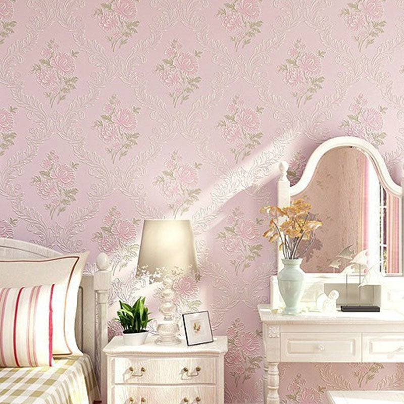 Non-Pasted Wallpaper Roll Fresh Blossoming Flower Wall Covering for Girl's Bedroom Light Purple Clearhalo 'Country wall decor' 'Rustic' 'Wallpaper' Wall Decor' 927253