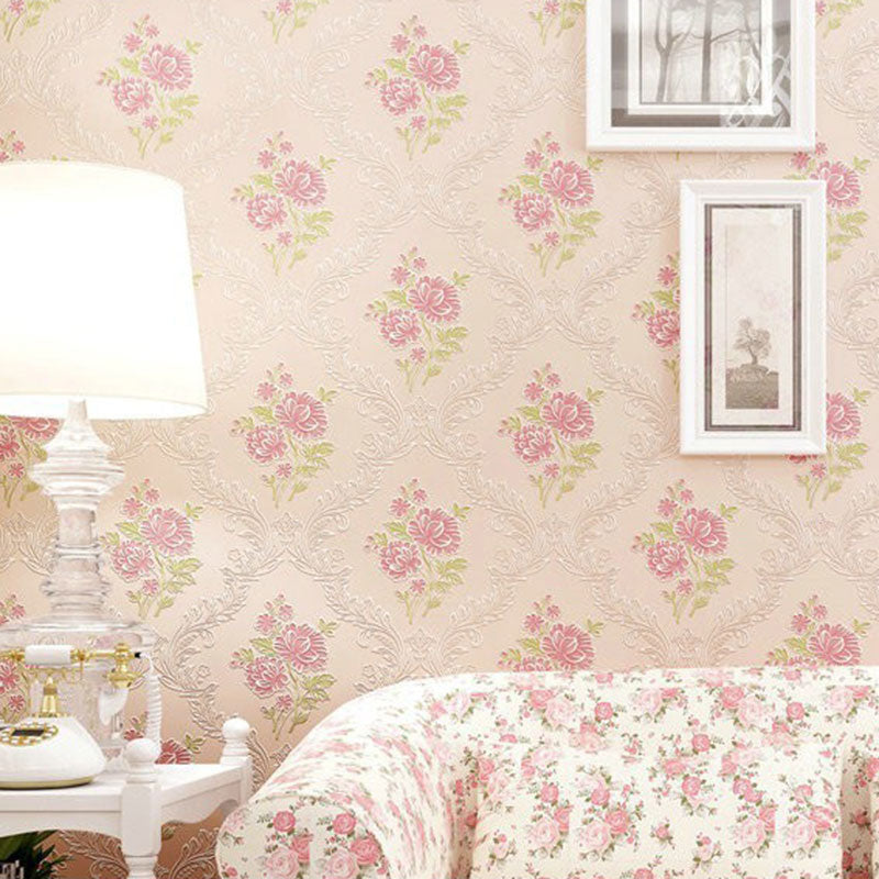 Non-Pasted Wallpaper Roll Fresh Blossoming Flower Wall Covering for Girl's Bedroom Light Pink Clearhalo 'Country wall decor' 'Rustic' 'Wallpaper' Wall Decor' 927259