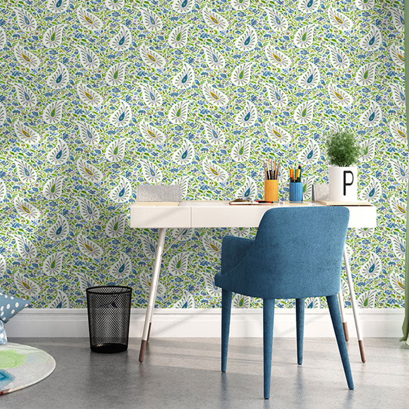 Guest Room Wallpaper Contemporary Multicolored Dense Flower Pattern Wall Decor, Non-Pasted Blue Clearhalo 'Country wall decor' 'Rustic' 'Wallpaper' Wall Decor' 927264