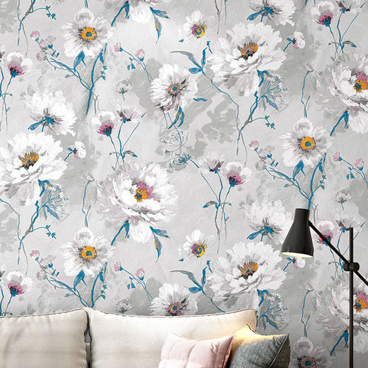 Light Color Blossom Wall Decor Water-Resistant Non-Pasted Wallpaper Roll, 33' x 20.5" Grey Clearhalo 'Country wall decor' 'Rustic' 'Wallpaper' Wall Decor' 927320