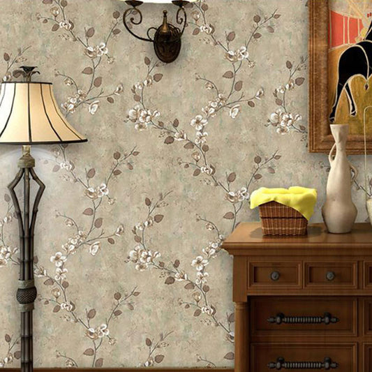 Bedroom Wall Covering with Natural Color Dense Flower Pattern, Non-Pasted Brown Clearhalo 'Country wall decor' 'Rustic' 'Wallpaper' Wall Decor' 927343