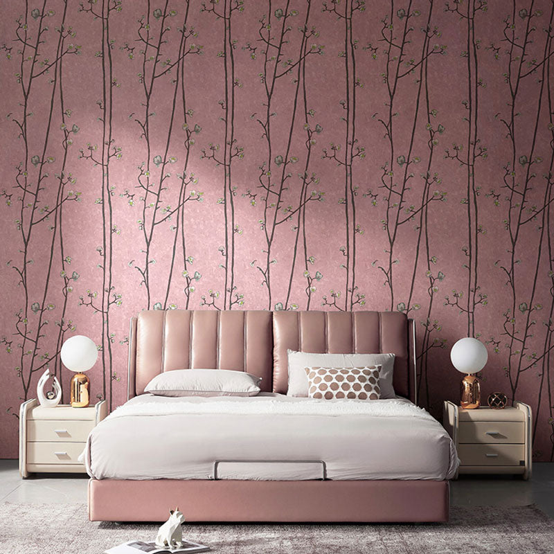 Flower and Branch Non-Pasted Wallpaper for Kitchen, 33-foot x 20.5-inch, Pastel Color Pink Clearhalo 'Country wall decor' 'Rustic' 'Wallpaper' Wall Decor' 927369