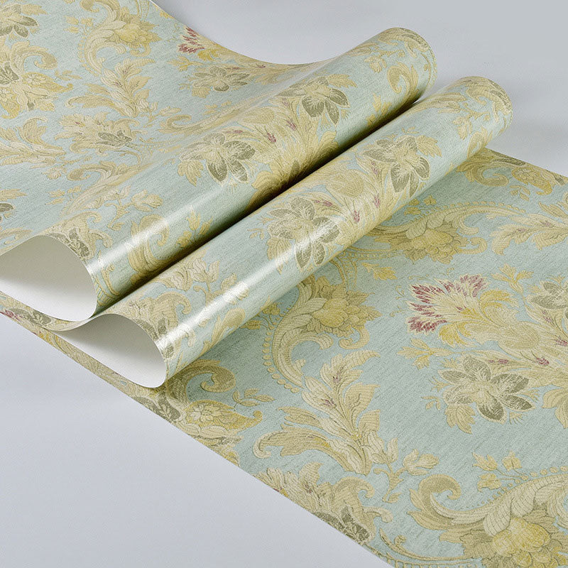 Pastel Green Non-Woven Decorative Wallpaper Vintage Flower Wall Covering, 33 ft. x 20.5 in Clearhalo 'Country wall decor' 'Rustic' 'Wallpaper' Wall Decor' 927403