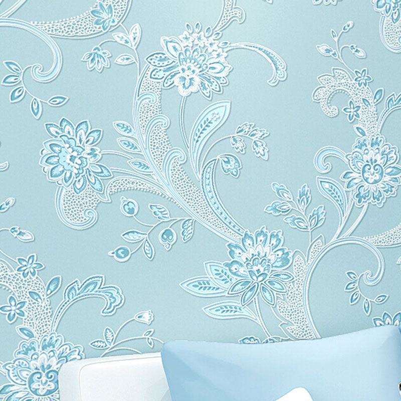 33' x 20.5" Romantic Wallpaper with 3D Print Garden Flower, Non-Pasted Blue Clearhalo 'Country wall decor' 'Rustic' 'Wallpaper' Wall Decor' 927509