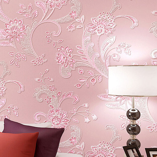 33' x 20.5" Romantic Wallpaper with 3D Print Garden Flower, Non-Pasted Pink Clearhalo 'Country wall decor' 'Rustic' 'Wallpaper' Wall Decor' 927513