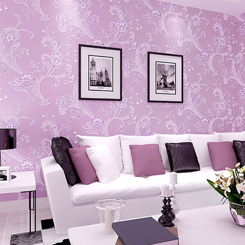 33' x 20.5" Romantic Wallpaper with 3D Print Garden Flower, Non-Pasted Purple Clearhalo 'Country wall decor' 'Rustic' 'Wallpaper' Wall Decor' 927517