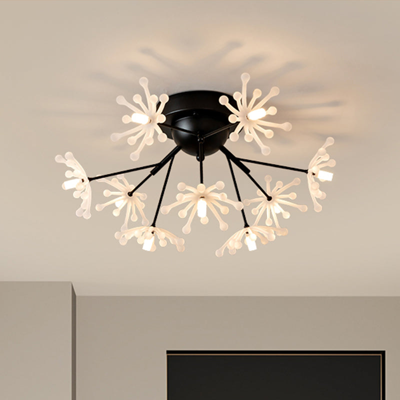 Nordic Firework Shape Semi Mount Lighting Metallic 9 Lights Bedroom LED Flush Lamp in Black/Gold Black Clearhalo 'Ceiling Lights' 'Close To Ceiling Lights' 'Close to ceiling' 'Semi-flushmount' Lighting' 927785