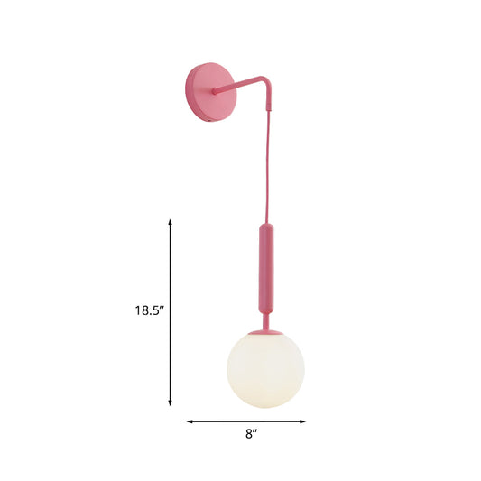 1 Bulb Wall Pendant Light Minimalism Pink Finish Wall Mounted Lamp with Ball White Frosted/Clear Water Glass Shade Clearhalo 'Wall Lamps & Sconces' 'Wall Lights' Lighting' 927887